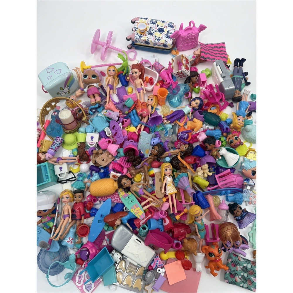Huge Lot Of Mini Toys Polly Pocket LOL Little Pony Hatchimal Accessories 5 LB